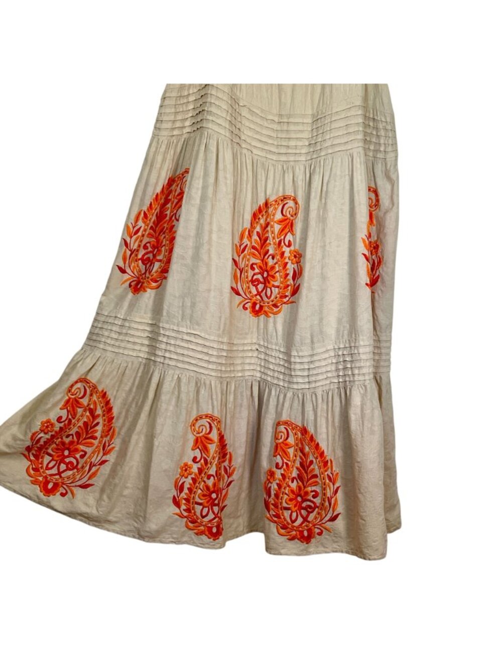 Anthropologie Felicity Embroidered Maxi Dress Ivory Orange Boho Cotton Sz M - Picture 4 of 16